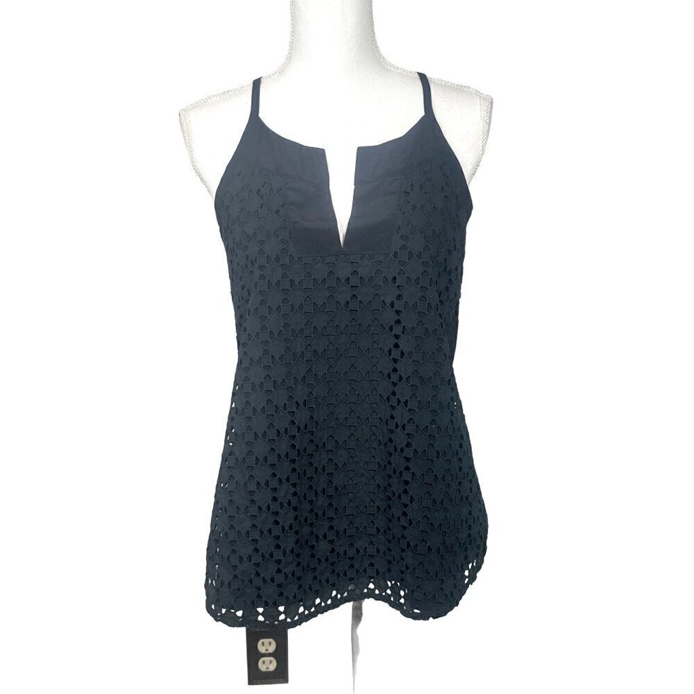 ATHLETA Eyelet Dunes Tank Blouse Black Sz XS #228601 NWOT